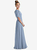 Side View Thumbnail - Cloudy One-Shoulder Scarf Bow Chiffon Junior Bridesmaid Dress