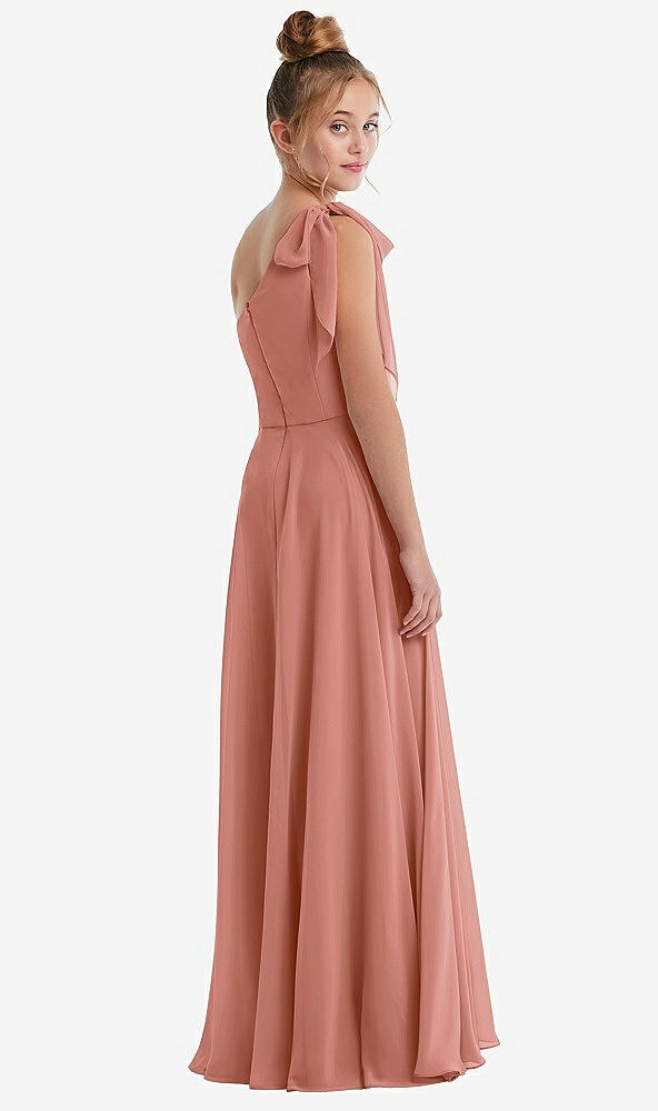 Back View - Desert Rose One-Shoulder Scarf Bow Chiffon Junior Bridesmaid Dress