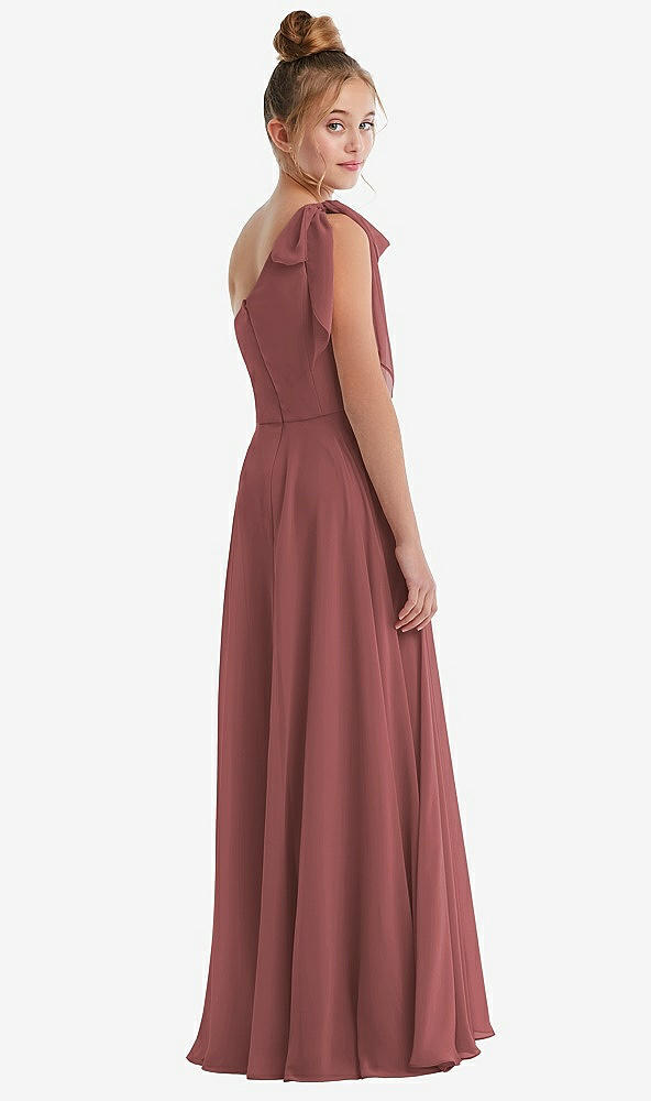 Back View - English Rose One-Shoulder Scarf Bow Chiffon Junior Bridesmaid Dress