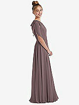 Side View Thumbnail - French Truffle One-Shoulder Scarf Bow Chiffon Junior Bridesmaid Dress