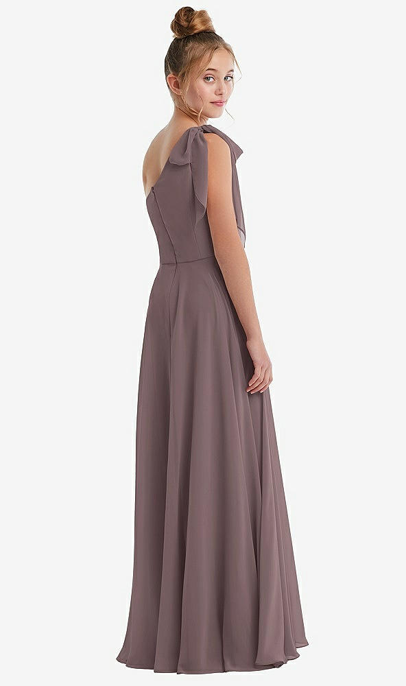 Back View - French Truffle One-Shoulder Scarf Bow Chiffon Junior Bridesmaid Dress