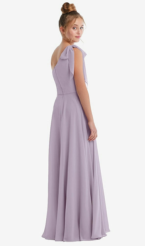 Back View - Lilac Haze One-Shoulder Scarf Bow Chiffon Junior Bridesmaid Dress