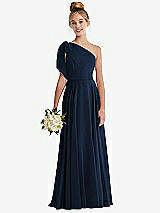 Front View Thumbnail - Midnight Navy One-Shoulder Scarf Bow Chiffon Junior Bridesmaid Dress