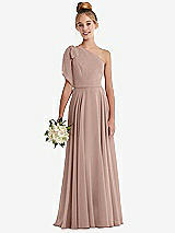 Front View Thumbnail - Neu Nude One-Shoulder Scarf Bow Chiffon Junior Bridesmaid Dress