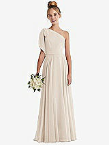 Front View Thumbnail - Oat One-Shoulder Scarf Bow Chiffon Junior Bridesmaid Dress