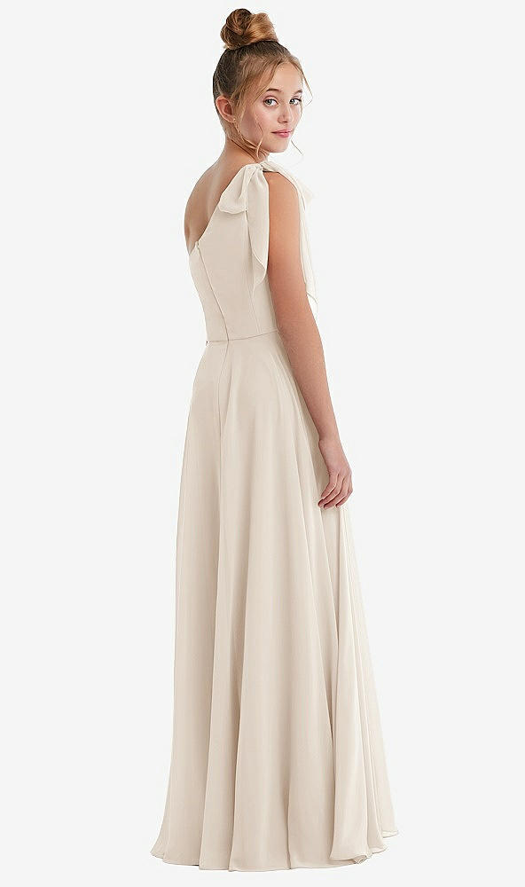 Back View - Oat One-Shoulder Scarf Bow Chiffon Junior Bridesmaid Dress