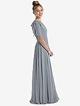 Side View Thumbnail - Platinum One-Shoulder Scarf Bow Chiffon Junior Bridesmaid Dress