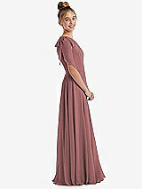 Side View Thumbnail - Rosewood One-Shoulder Scarf Bow Chiffon Junior Bridesmaid Dress