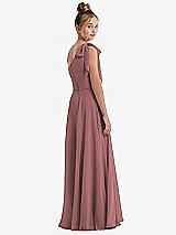 Rear View Thumbnail - Rosewood One-Shoulder Scarf Bow Chiffon Junior Bridesmaid Dress