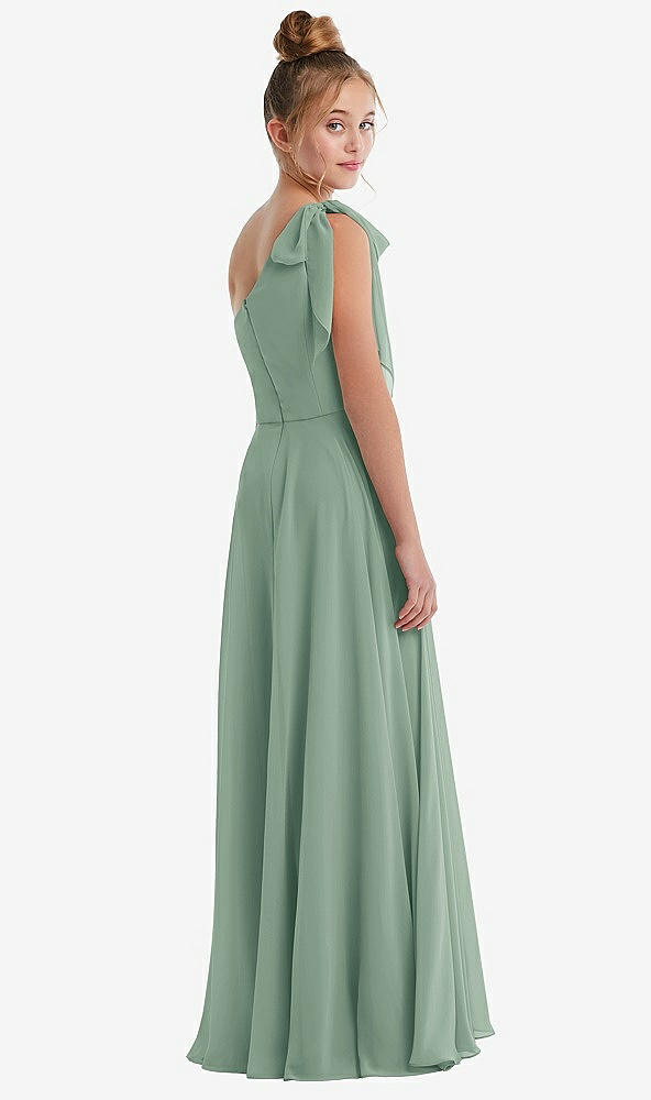 Back View - Seagrass One-Shoulder Scarf Bow Chiffon Junior Bridesmaid Dress