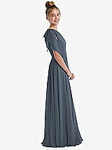 Side View Thumbnail - Silverstone One-Shoulder Scarf Bow Chiffon Junior Bridesmaid Dress