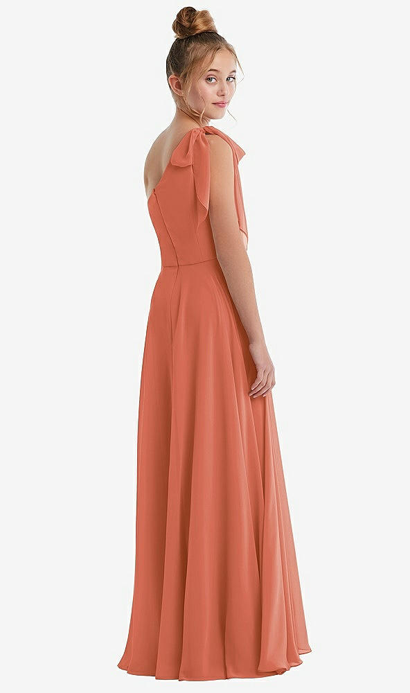 Back View - Terracotta Copper One-Shoulder Scarf Bow Chiffon Junior Bridesmaid Dress