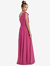 Rear View Thumbnail - Tea Rose One-Shoulder Scarf Bow Chiffon Junior Bridesmaid Dress