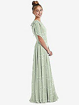 Side View Thumbnail - Vintage Primrose Sage One-Shoulder Scarf Bow Chiffon Junior Bridesmaid Dress