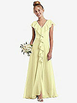 Front View Thumbnail - Butter Yellow Cascading Ruffle Full Skirt Chiffon Junior Bridesmaid Dress