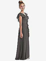 Side View Thumbnail - Caviar Gray Cascading Ruffle Full Skirt Chiffon Junior Bridesmaid Dress