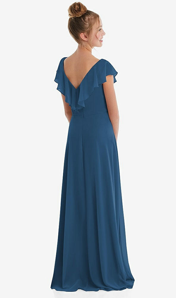 Back View - Dusk Blue Cascading Ruffle Full Skirt Chiffon Junior Bridesmaid Dress