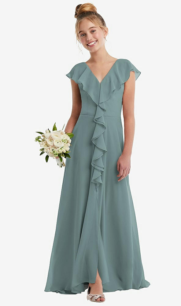 Front View - Icelandic Cascading Ruffle Full Skirt Chiffon Junior Bridesmaid Dress