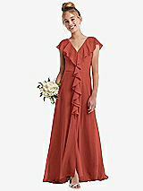 Front View Thumbnail - Amber Sunset Cascading Ruffle Full Skirt Chiffon Junior Bridesmaid Dress