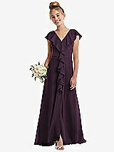 Front View Thumbnail - Aubergine Cascading Ruffle Full Skirt Chiffon Junior Bridesmaid Dress