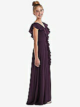 Side View Thumbnail - Aubergine Cascading Ruffle Full Skirt Chiffon Junior Bridesmaid Dress