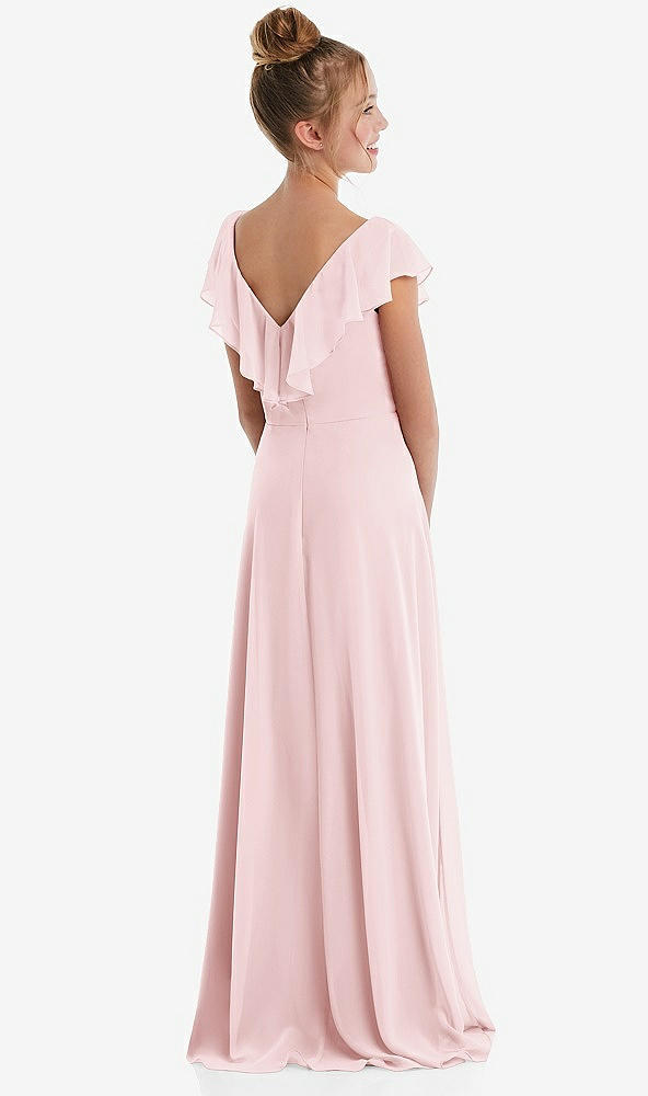 Back View - Ballet Pink Cascading Ruffle Full Skirt Chiffon Junior Bridesmaid Dress