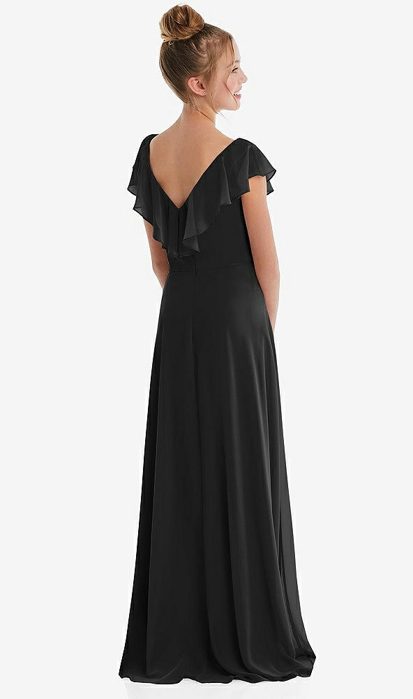 Back View - Black Cascading Ruffle Full Skirt Chiffon Junior Bridesmaid Dress