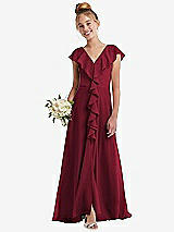 Front View Thumbnail - Burgundy Cascading Ruffle Full Skirt Chiffon Junior Bridesmaid Dress