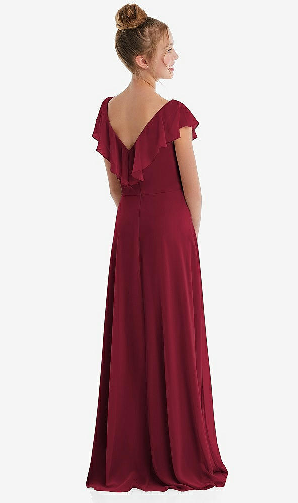 Back View - Burgundy Cascading Ruffle Full Skirt Chiffon Junior Bridesmaid Dress