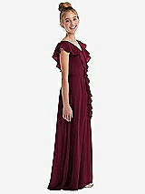 Side View Thumbnail - Cabernet Cascading Ruffle Full Skirt Chiffon Junior Bridesmaid Dress