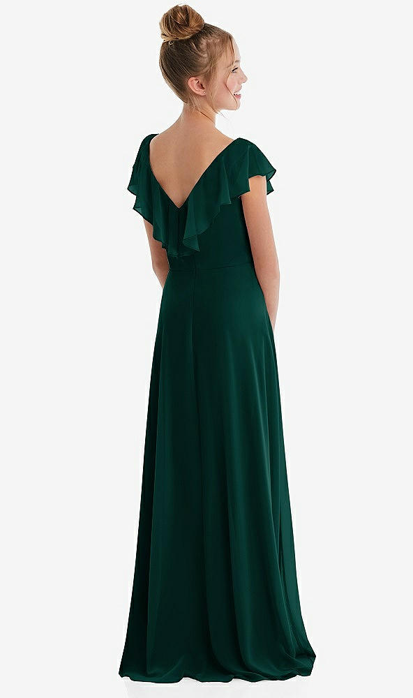 Back View - Evergreen Cascading Ruffle Full Skirt Chiffon Junior Bridesmaid Dress