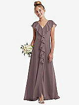 Front View Thumbnail - French Truffle Cascading Ruffle Full Skirt Chiffon Junior Bridesmaid Dress