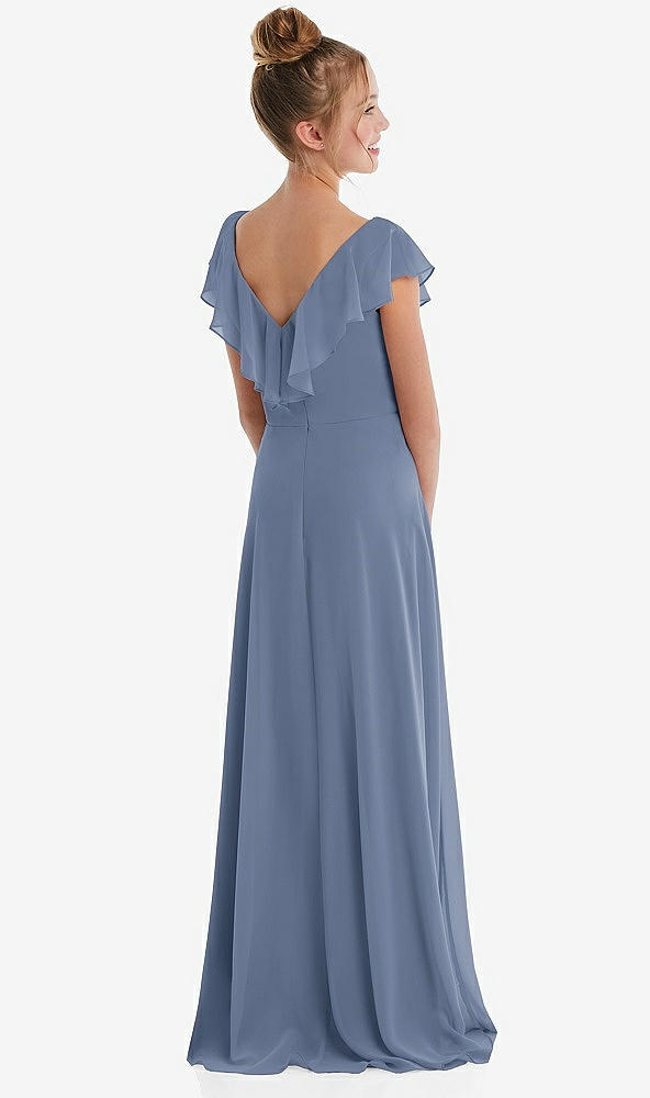 Back View - Larkspur Blue Cascading Ruffle Full Skirt Chiffon Junior Bridesmaid Dress