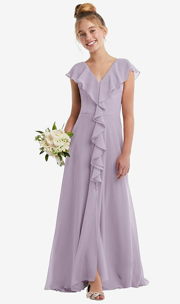 Front View - Lilac Haze Cascading Ruffle Full Skirt Chiffon Junior Bridesmaid Dress