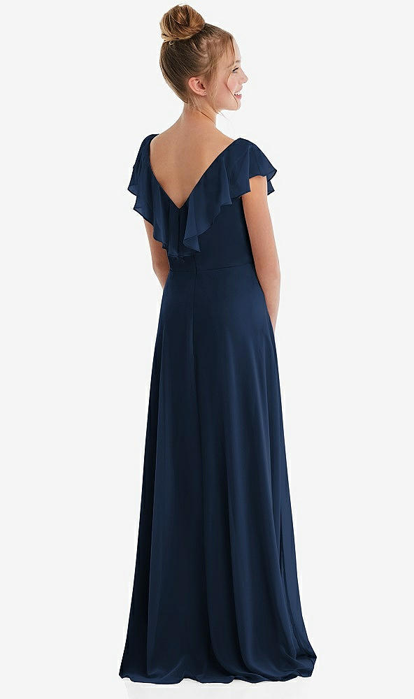 Back View - Midnight Navy Cascading Ruffle Full Skirt Chiffon Junior Bridesmaid Dress