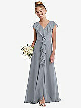 Front View Thumbnail - Platinum Cascading Ruffle Full Skirt Chiffon Junior Bridesmaid Dress