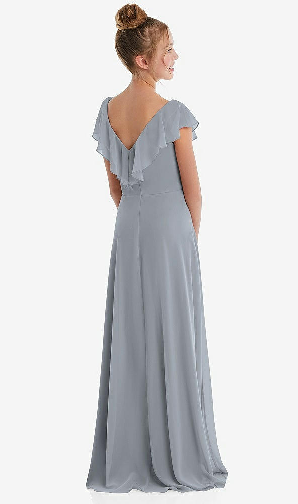 Back View - Platinum Cascading Ruffle Full Skirt Chiffon Junior Bridesmaid Dress