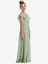 Side View Thumbnail - Sage Cascading Ruffle Full Skirt Chiffon Junior Bridesmaid Dress