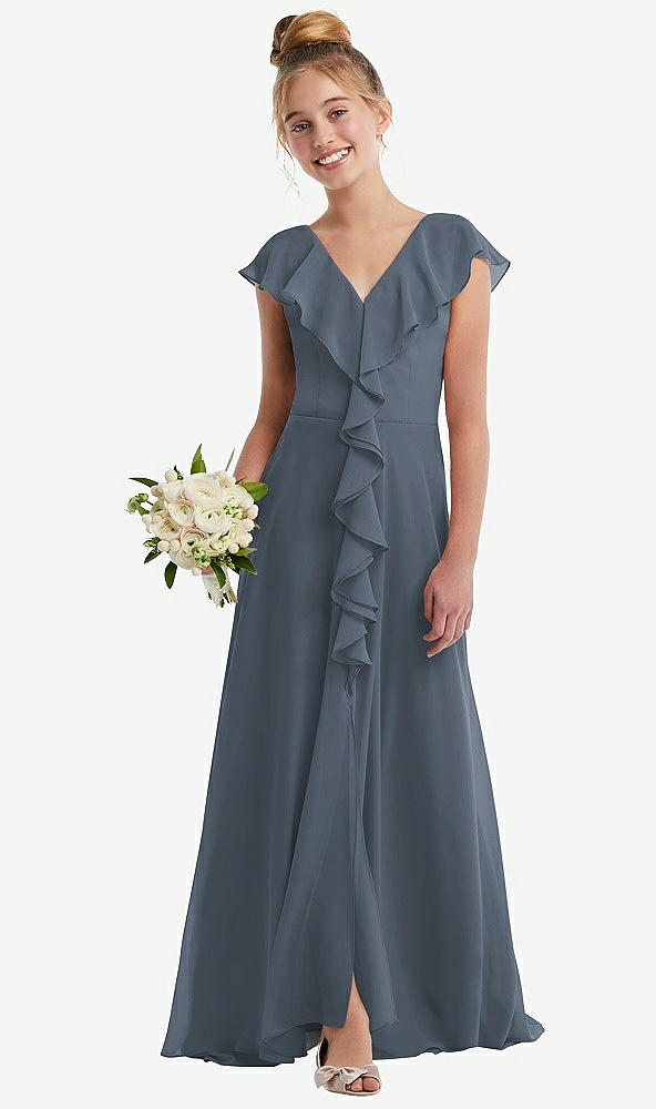 Front View - Silverstone Cascading Ruffle Full Skirt Chiffon Junior Bridesmaid Dress