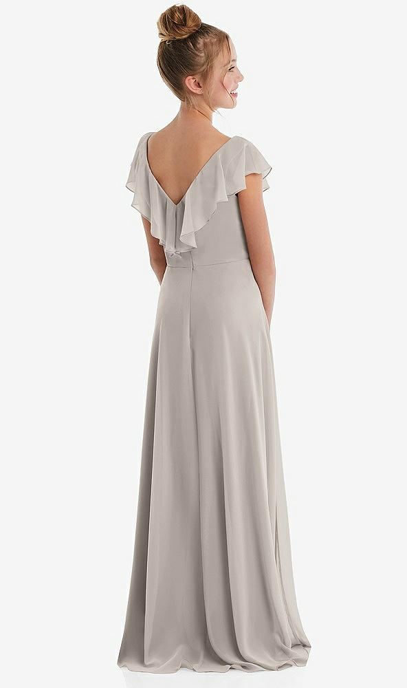 Back View - Taupe Cascading Ruffle Full Skirt Chiffon Junior Bridesmaid Dress