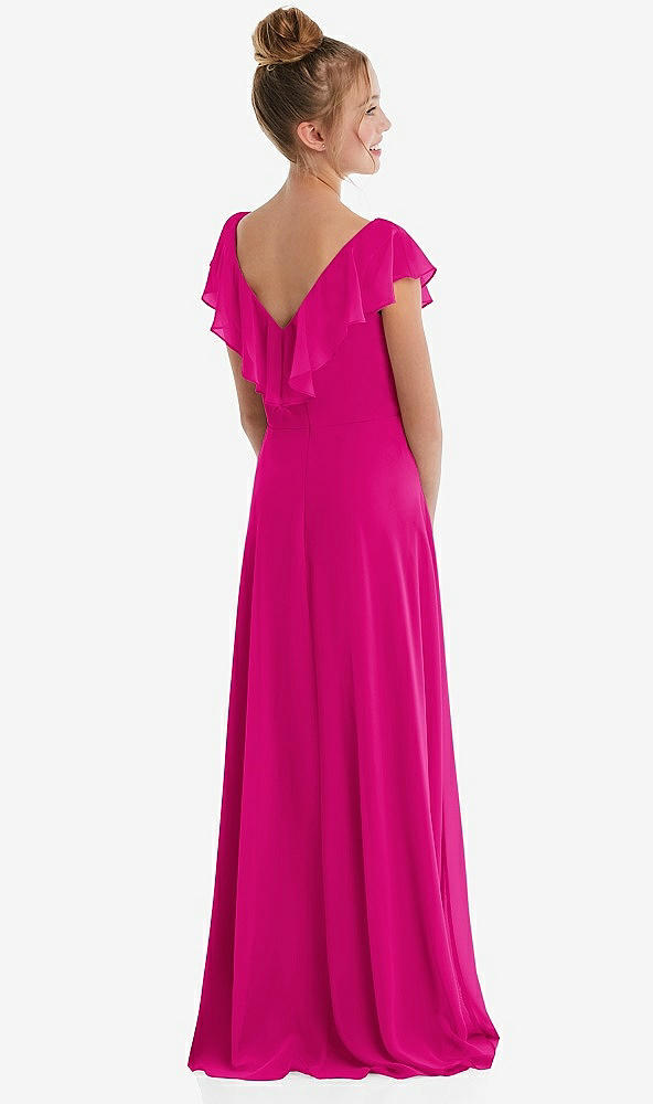 Back View - Think Pink Cascading Ruffle Full Skirt Chiffon Junior Bridesmaid Dress