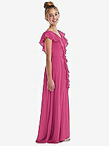 Side View Thumbnail - Tea Rose Cascading Ruffle Full Skirt Chiffon Junior Bridesmaid Dress