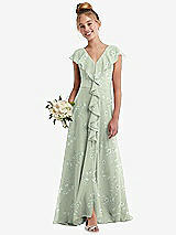 Front View Thumbnail - Vintage Primrose Sage Cascading Ruffle Full Skirt Chiffon Junior Bridesmaid Dress