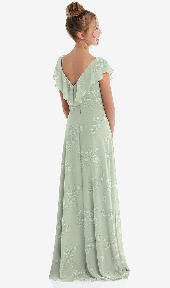 Back View - Vintage Primrose Sage Cascading Ruffle Full Skirt Chiffon Junior Bridesmaid Dress