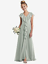 Front View Thumbnail - Willow Green Cascading Ruffle Full Skirt Chiffon Junior Bridesmaid Dress