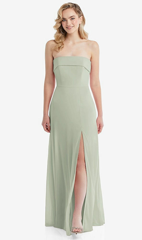 Front View - Celadon Cuffed Strapless Maxi Dress with Front Slit