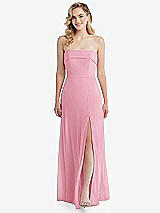 Front View Thumbnail - Peony Pink Cuffed Strapless Maxi Dress with Front Slit