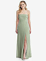 Front View Thumbnail - Sage Cuffed Strapless Maxi Dress with Front Slit