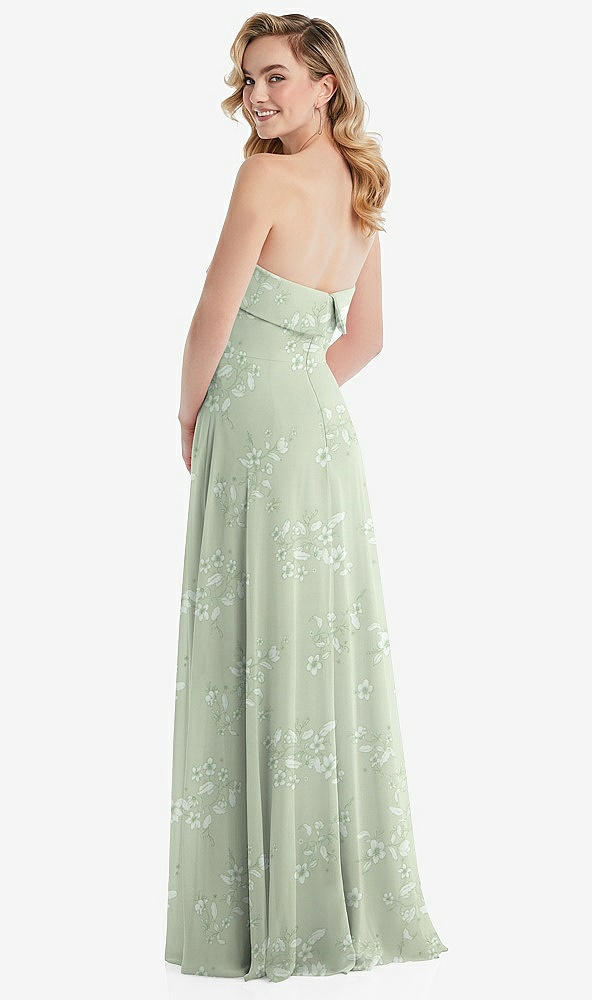 Back View - Vintage Primrose Sage Cuffed Strapless Maxi Dress with Front Slit