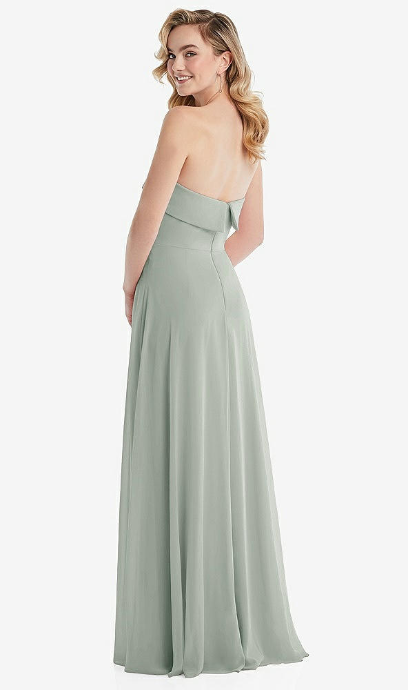 Back View - Willow Green Cuffed Strapless Maxi Dress with Front Slit